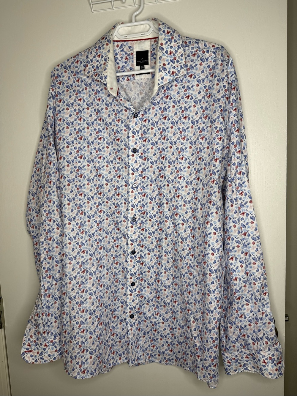 Daniel Hechter Men's Floral Button-Up Shirt in Blue and Red 2XT
